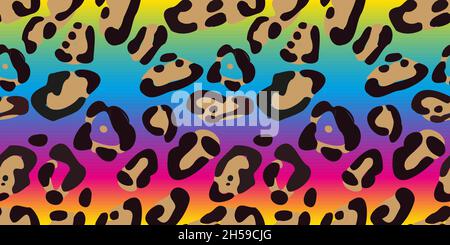 Rainbow leopard seamless pattern. Colorful neon vector background. Gradient wallpaper. Stock Vector