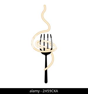 Spaghetti on fork illustration. Isolated on white background. Stock Vector