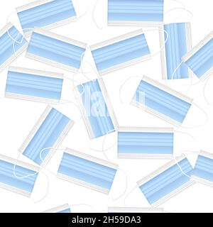 Medical mask or Protective mask isolated on white background, protect viruses wearing outdoor air pollution, flat icon cartoon of infographic seamless Stock Vector
