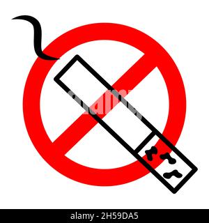 Vector monochrome illustration of No smoking cigarette logo Simple outline design Stock Vector
