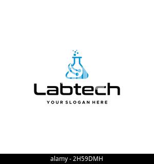 flat Labtech Volumetrik Flask circuit logo design Stock Vector