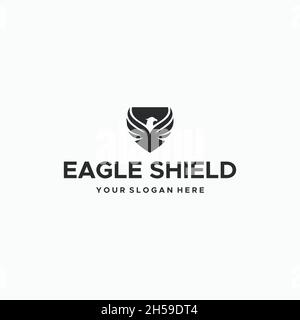 minimalist EAGLE SHIELD silhouette logo design Stock Vector