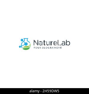 flat NatureLab Volumetrik Flask circle logo design Stock Vector