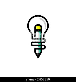 creative idea vector concept, single lines Light bulb and pencil icon Idea, creativity, inspiration, insight, solution, effective thinking, innovation Stock Vector