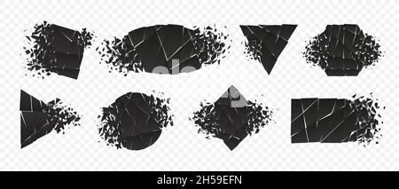 Shape explosion broken and shattered flat style design vector illustration set isolated on transparent background. Stock Vector