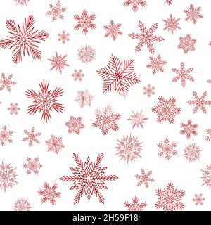 Snowy christmas seamless pattern, red crystal snowflake for textile, wallpaper and wrapping paper Stock Vector
