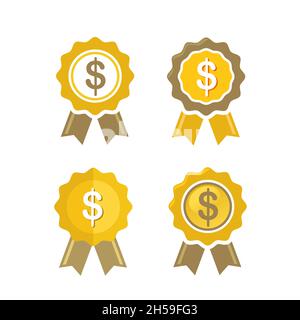 dollar sign seal vector ,Flat icon design of a ribbon award badge with a dollar sign in center