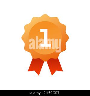 number one ribbon award colors icon over white background Stock Vector