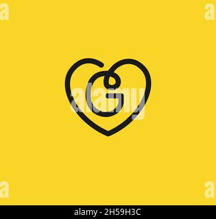 Simple and Clean illustration Logo initial Mono line g with heart, Letter g heart love logo icon Stock Vector