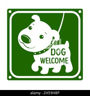 Pet friendly vector label. Stamp or sticker with dog friendly text. Vet clinic, shop label, sticker. Inscription Dog Welcome. Vector EPS8 Stock Vector