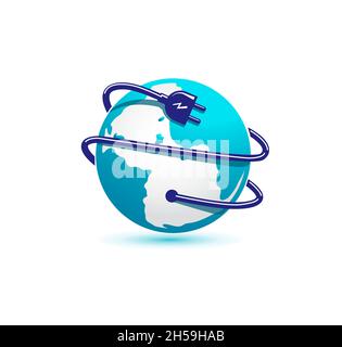 Globe and electrical plug icon isolated vector illustration Stock Vector