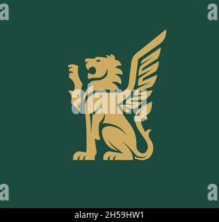 creative lion wing logo vector illustration, Winged Lion ancient emblems elements Stock Vector