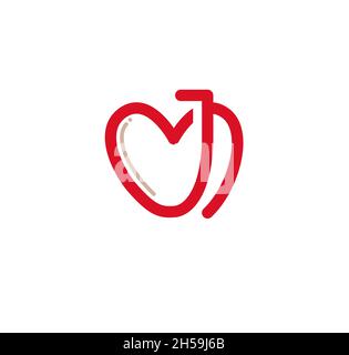 Simple and Clean illustration Logo initial Mono line j with heart, Letter j heart love logo icon Stock Vector