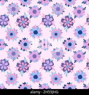Seamless pattern floral background.Botanical plant repeat motif.Beautiful flower ornament. Stock Vector