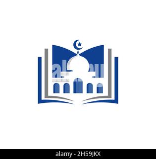 Book with Mosque logo design vector illustration, Creative Islamic logo design concept template, symbols icons Stock Vector