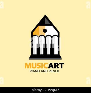 Piano Keyboard Symbols Pencil Abstract Music Stock Vector, music art home vector logo concept,Abstract music and education logo design. Stock Vector