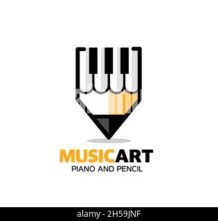 Piano Keyboard Symbols Pencil Abstract Music Stock Vector, music art vector logo concept Stock Vector