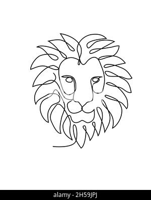 One single line drawing of wild lion head vector illustration,Modern continuous line draw graphic design Stock Vector