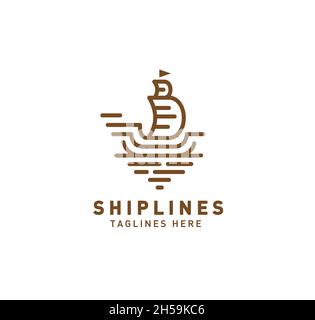 ship lines logo isolated on white background, sailing boat logo lines Stock Vector