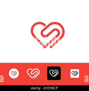 Simple and Clean illustration Logo initial Mono line s with heart, Letter s heart love logo icon Stock Vector