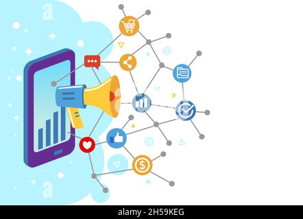 Digital marketing concept with megaphone, social media online marketing icon Stock Vector