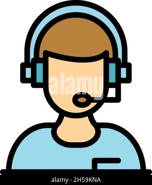 Woman headset icon. Outline woman headset vector icon color flat isolated Stock Vector