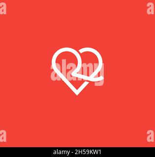 Simple and Clean illustration Logo initial Mono line r with heart, Letter r heart love logo icon Stock Vector