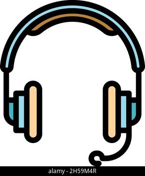 Gaming headset icon. Outline gaming headset vector icon color flat isolated Stock Vector