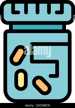 Pill bottle probiotics icon. Outline pill bottle probiotics vector icon color flat isolated Stock Vector