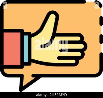 Thumb up chat bubble product review icon. Outline thumb up chat bubble product review vector icon color flat isolated Stock Vector