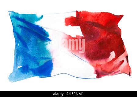 Flag of France, hand drawn watercolor illustration. Stock Photo