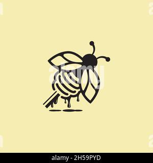 logo with the concept of combining honey dipper with bees at the same time, with a simple concept form. Stock Vector