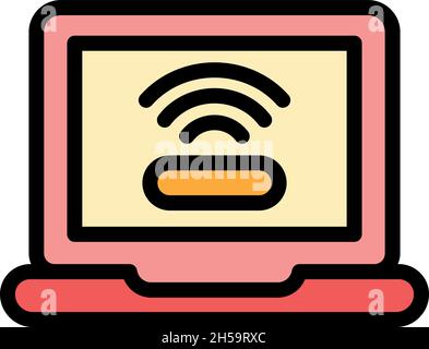 Wifi laptop request icon. Outline wifi laptop request vector icon color flat isolated Stock Vector