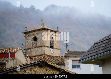An old clock tower in Navarra village, Spain Stock Photo