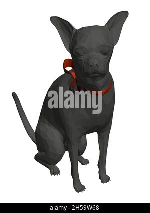 Model of a black sitting dog with a red collar isolated on white background. 3D. Vector illustration Stock Vector