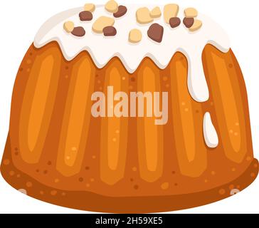 Glazed pastry bun with hazelnut sprinkles. Fresh bakery for breakfast or snack for tea and coffee. Easter cake for spring holiday. Vector flat illustration Stock Vector