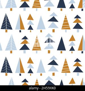 Modern abstract Christmas tree pattern. Seamless repeating vector background minimalist paper cut shapes. Decorative festive Winter holiday design for Stock Vector