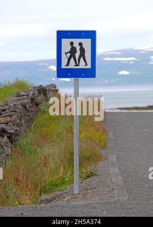 Sign for a walking path in Iceland, Westfjords Stock Photo