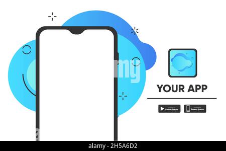 Template with smartphone for download app website landing page. Stock Photo