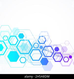 Abstract hexagonal background with waves. Hexagonal molecular structures. Futuristic technology background in science style. Graphic hex background Stock Photo