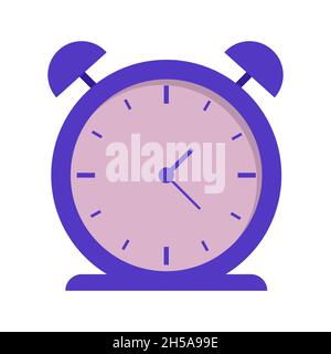 Violet alarm clock. Timepiece in flat style. Stock Vector