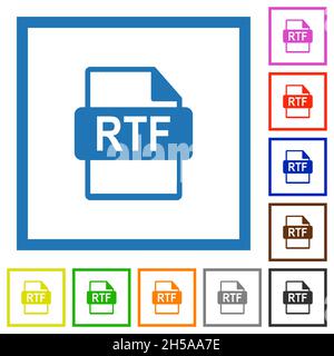 RTF file format flat color icons in square frames on white background Stock Vector