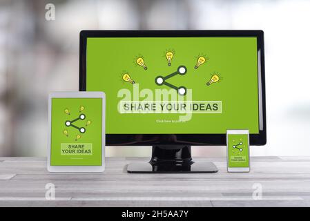 Ideas sharing concept shown on different information technology devices Stock Photo