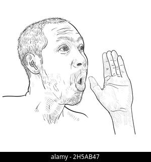 Drawing of yelling man, vector illustration. Stock Vector