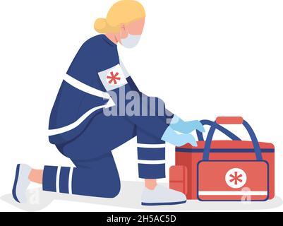 Female paramedic semi flat color vector character Stock Vector