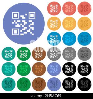 QR code multi colored flat icons on round backgrounds. Included white, light and dark icon variations for hover and active status effects, and bonus s Stock Vector