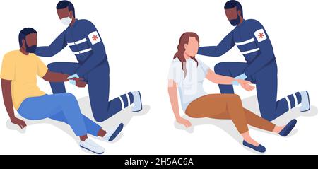 Emergency medical rescue semi flat color vector characters set Stock Vector