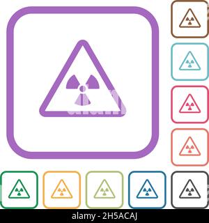 Nuclear warning simple icons in color rounded square frames on white background Stock Vector