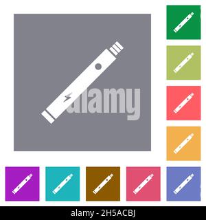 Electronic cigarette solid flat icons on simple color square backgrounds Stock Vector