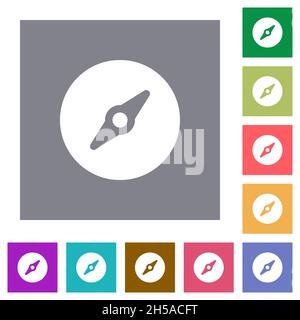 Simple compass solid flat icons on simple color square backgrounds Stock Vector